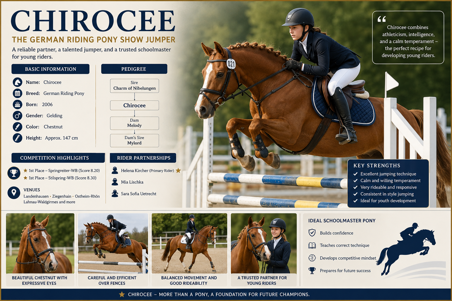 Chirocee German Riding Pony competing in youth show jumping event