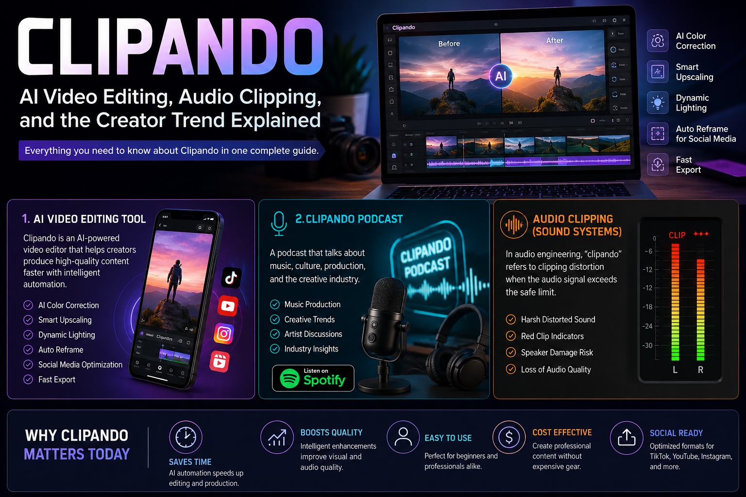 Clipando AI video editor dashboard optimizing social media video content