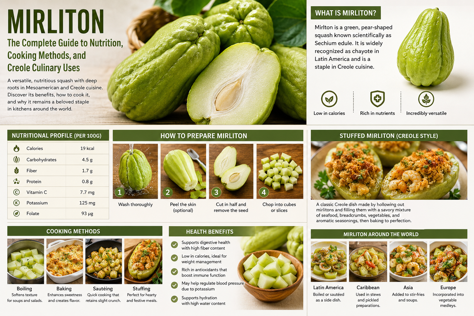 Fresh green mirlton squash sliced open on a wooden cutting board showing its seed and interior texture